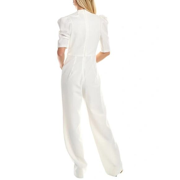 BLACK HALO Ara Tie Neck Puff Sleeves Jumpsuit White Size 10 NWT - Picture 2 of 12